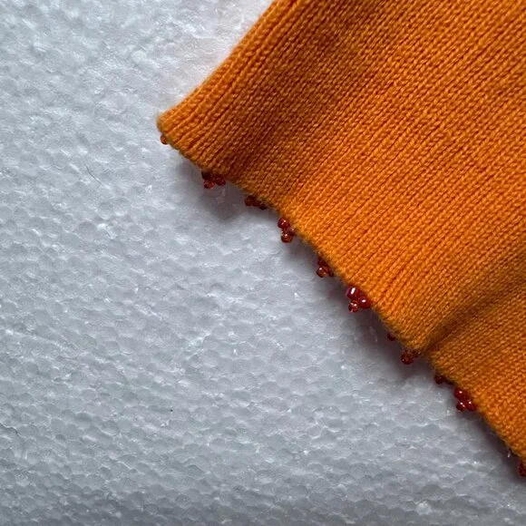 Anthropologie Womens Sz XL Orange Pink Beaded Fringe Top Y2K Vintage 3/4 Sleeve - Picture 7 of 11